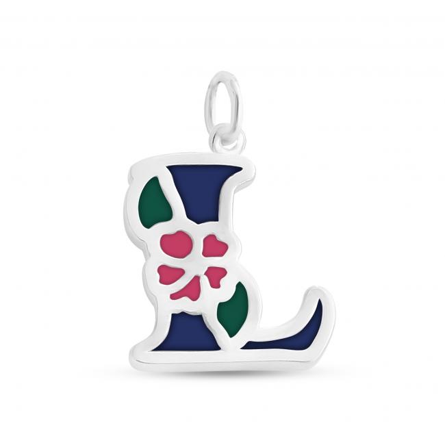 925 sterling silver necklace Colored Initial Letter L with Flower