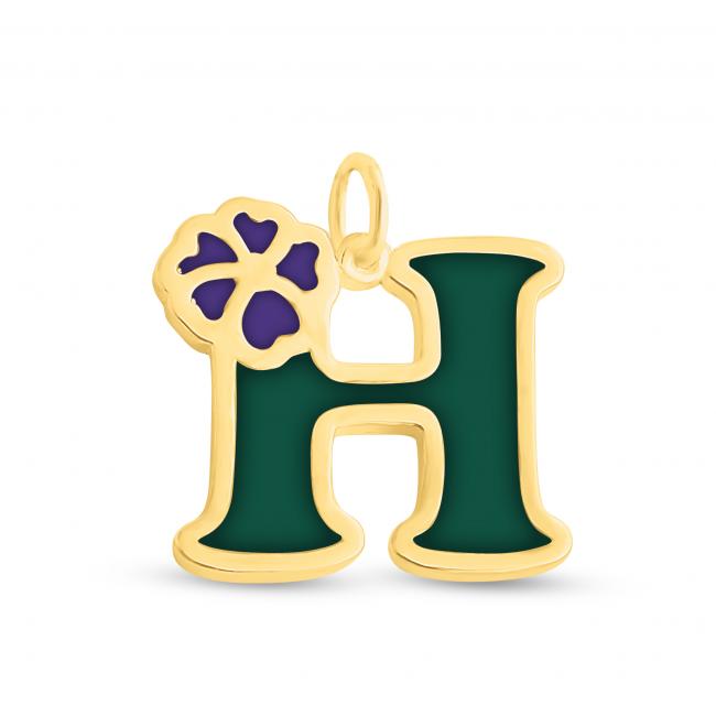Gold plated necklace Colored Initial Letter H with Flower