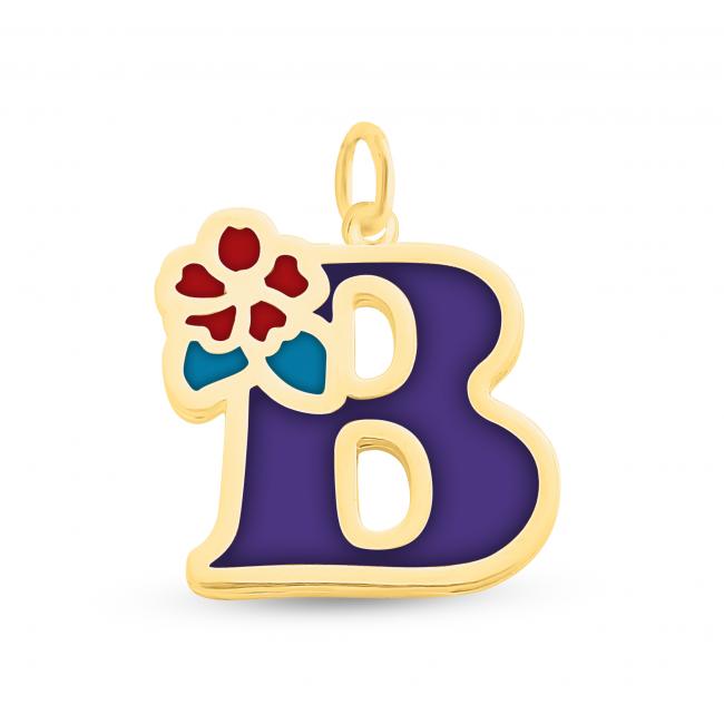 Gold plated necklace Colored Initial Letter B with Flower