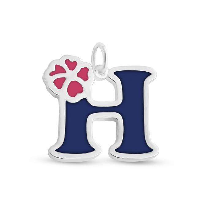 925 sterling silver necklace Colored Initial Letter H with Flower
