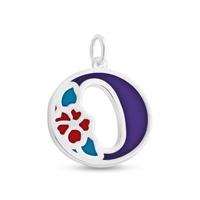 925 sterling silver necklace Colored Initial Letter O with Flower