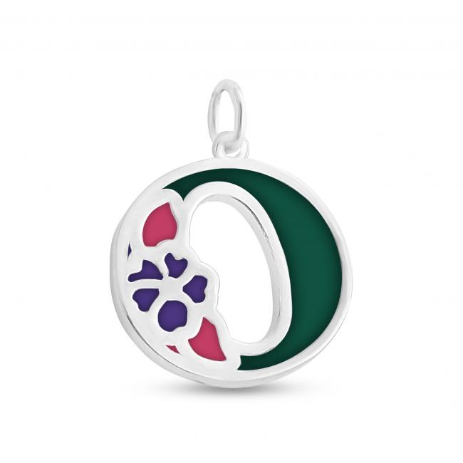 925 sterling silver necklace Colored Initial Letter O with Flower