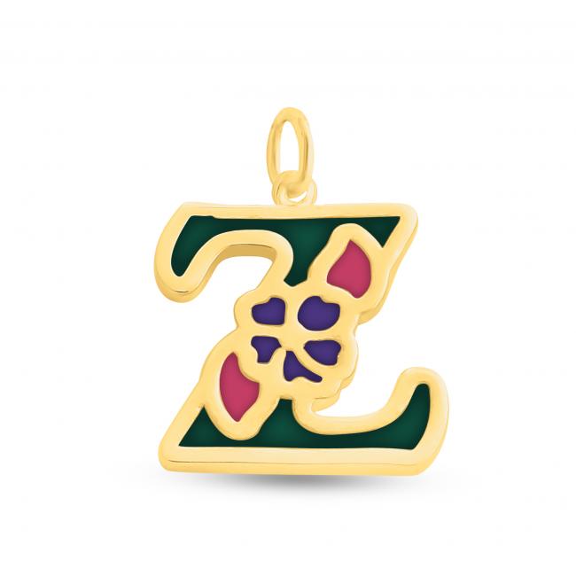 Gold plated necklace Colored Initial Letter Z with Flower