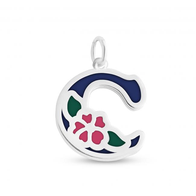 925 sterling silver necklace Colored Initial Letter C with Flower