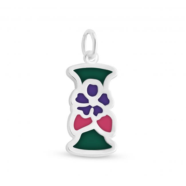 925 sterling silver necklace Colored Initial Letter I with Flower