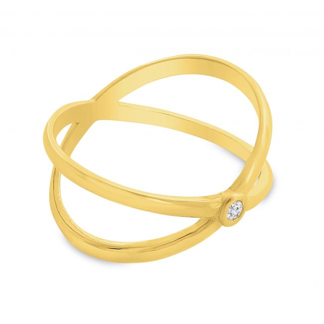 Gold plated ring Plain Wide X Criss Cross Infinity with CZ Ring