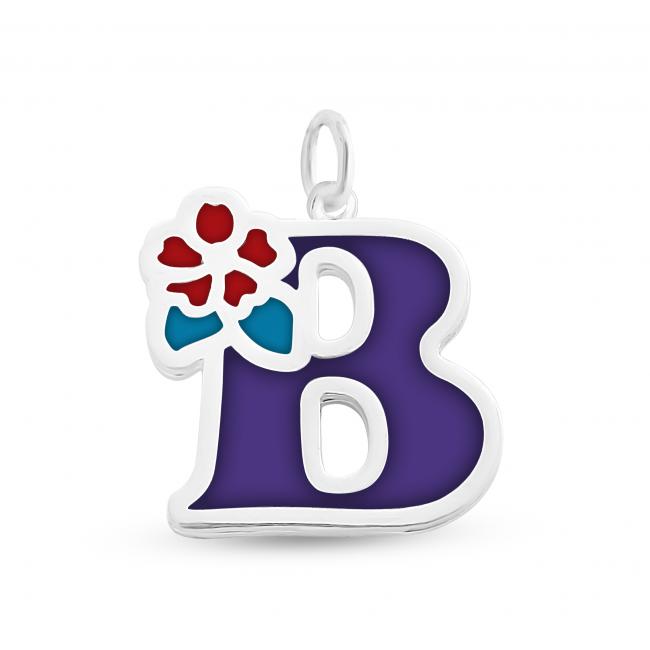 925 sterling silver necklace Colored Initial Letter B with Flower