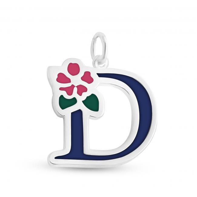 925 sterling silver necklace Colored Initial Letter D with Flower
