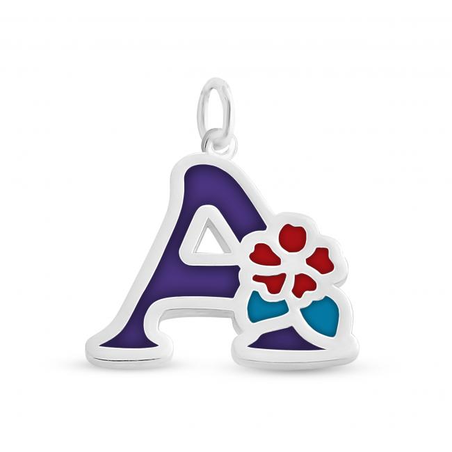 925 sterling silver necklace Colored Initial Letter A with Flower