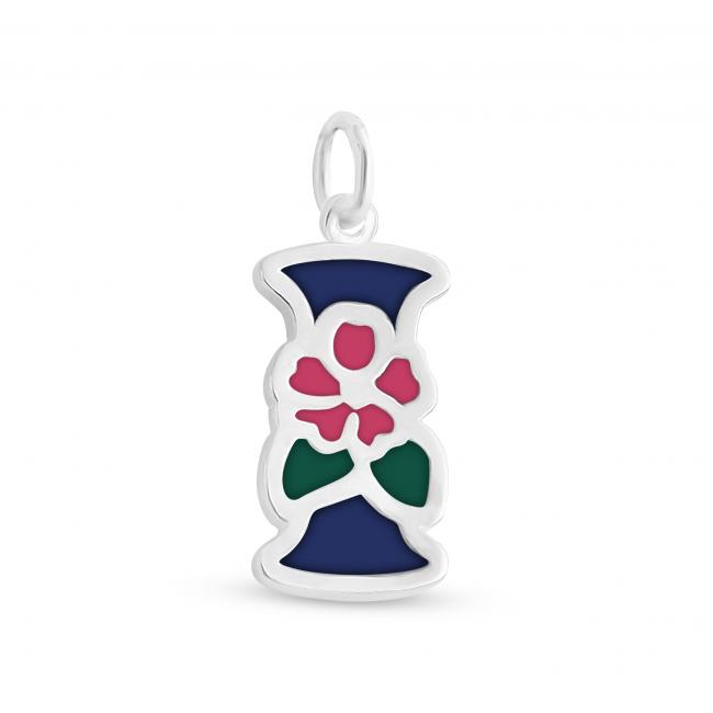 925 sterling silver necklace Colored Initial Letter I with Flower