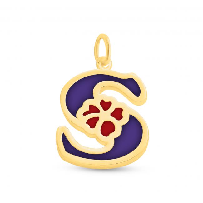 Gold plated necklace Colored Initial Letter S with Flower