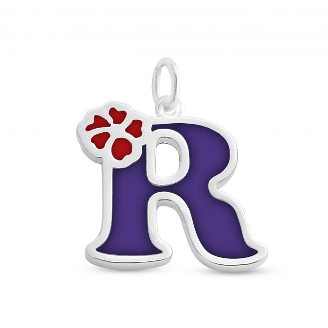 925 sterling silver necklace Colored Initial Letter R with Flower