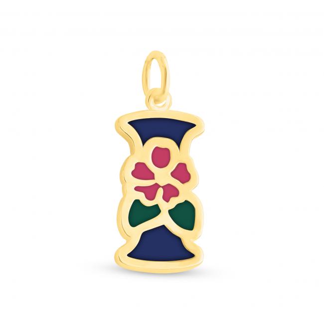 Gold plated necklace Colored Initial Letter I with Flower