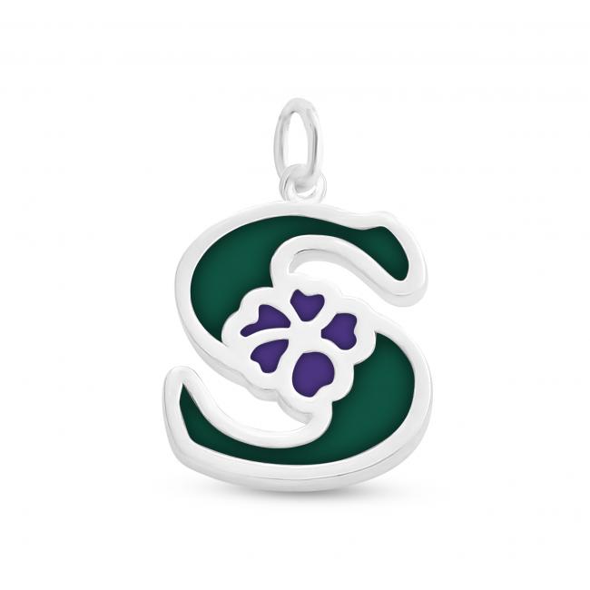 925 sterling silver necklace Colored Initial Letter S with Flower