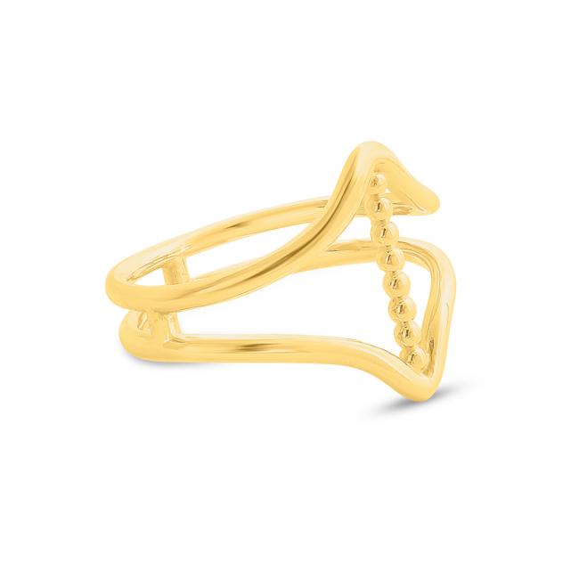 Gold plated ring Vertical Bar between Double V Chevron Plain Double Band Ring