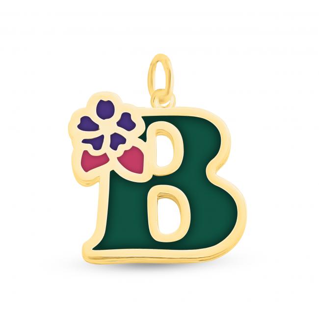Gold plated necklace Colored Initial Letter B with Flower
