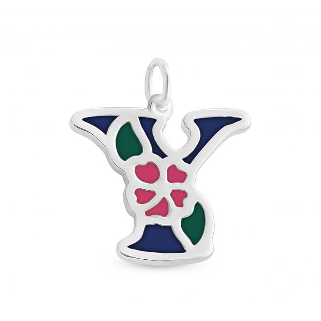 925 sterling silver necklace Colored Initial Letter Y with Flower