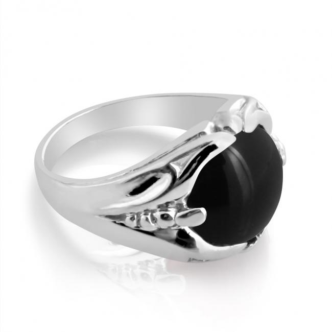 925 sterling silver ring Mens Ring w/ Large Cabochon Black Onyx Stone