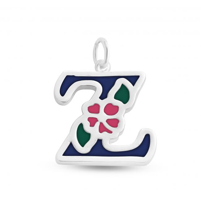 925 sterling silver necklace Colored Initial Letter Z with Flower