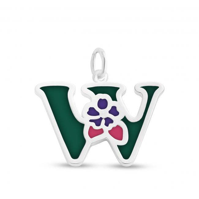 925 sterling silver necklace Colored Initial Letter W with Flower