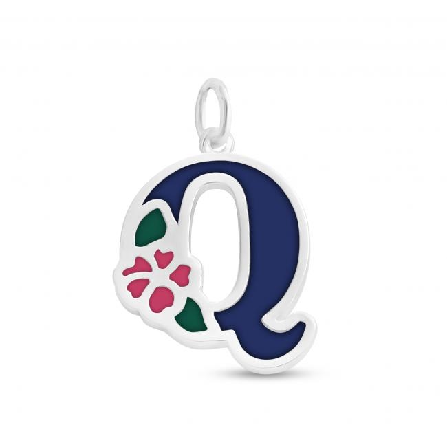925 sterling silver necklace Colored Initial Letter Q with Flower
