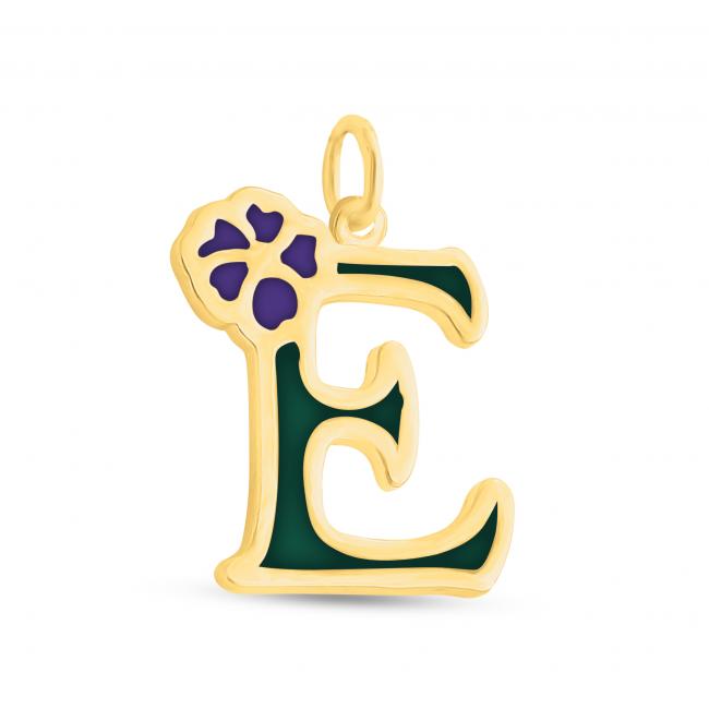 Gold plated necklace Colored Initial Letter E with Flower