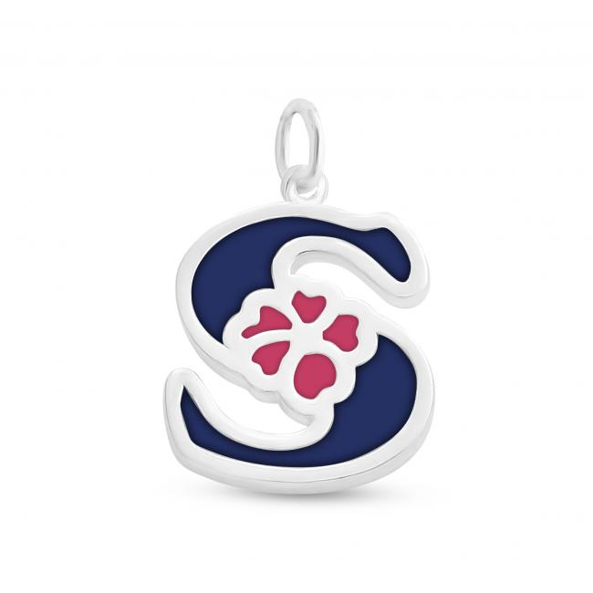 925 sterling silver necklace Colored Initial Letter S with Flower
