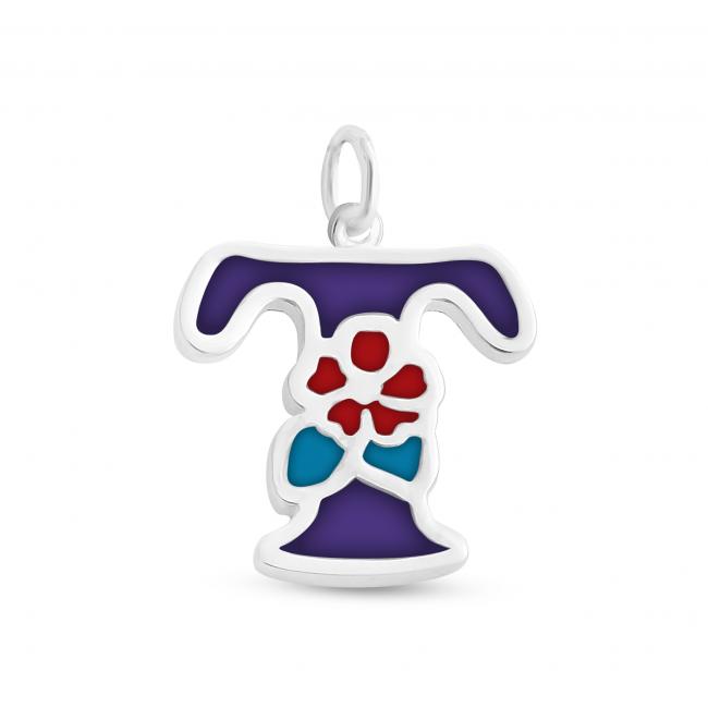 925 sterling silver necklace Colored Initial Letter T with Flower