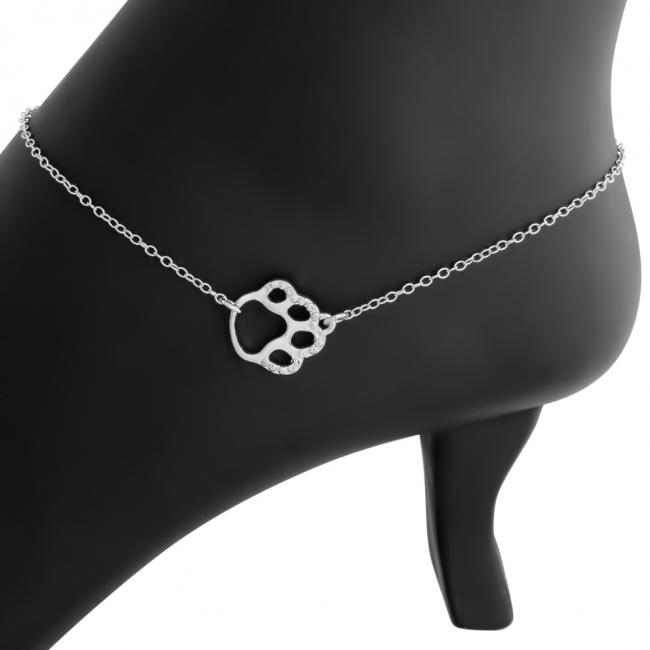 925 sterling silver anklet Cute Textured Dog Pet PAW Charm Pendant