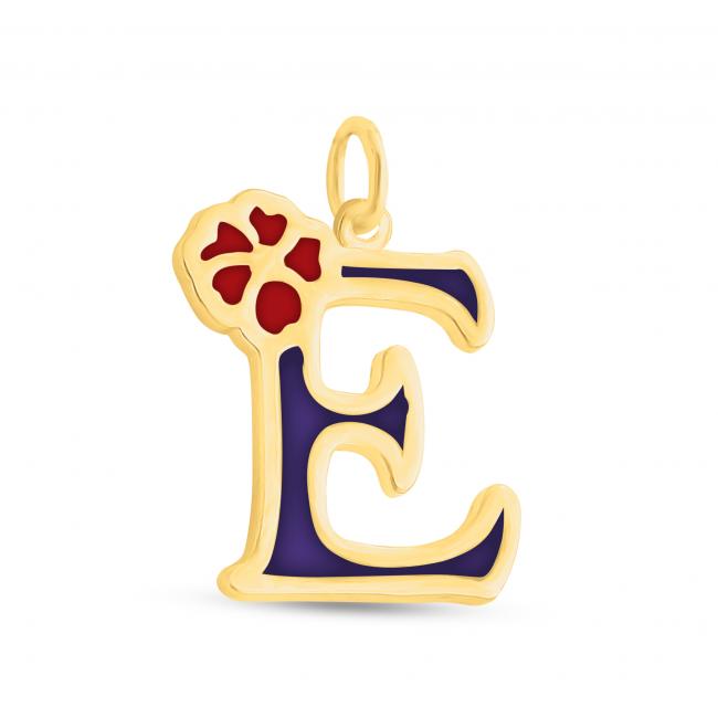 Gold plated necklace Colored Initial Letter E with Flower