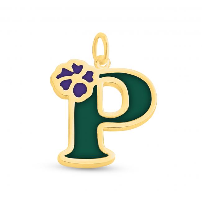Gold plated necklace Colored Initial Letter P with Flower