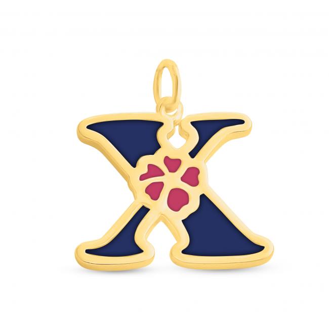 Gold plated necklace Colored Initial Letter X with Flower