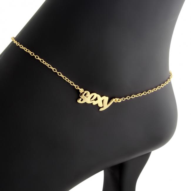 Gold plated anklet Script Words SEXY Charm Pendant