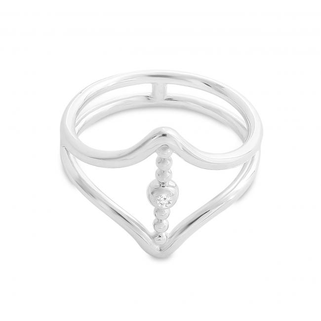 925 sterling silver ring Vertical CZ Bar between Double V Chevron Plain Double Band Ring