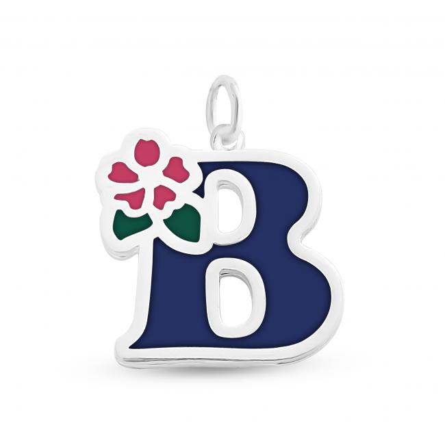 925 sterling silver necklace Colored Initial Letter B with Flower