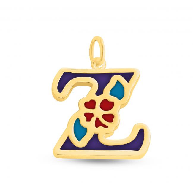 Gold plated necklace Colored Initial Letter Z with Flower