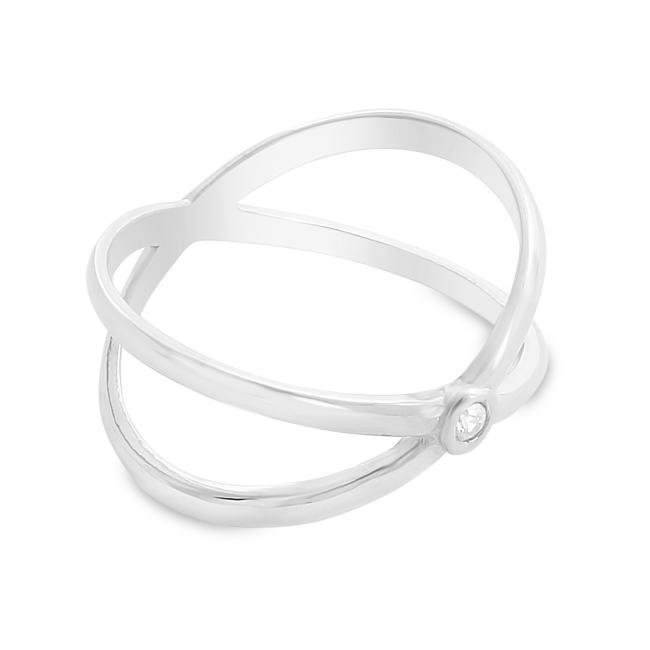 925 sterling silver ring Plain Wide X Criss Cross Infinity with CZ Ring