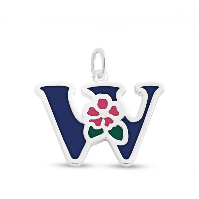 925 sterling silver necklace Colored Initial Letter W with Flower