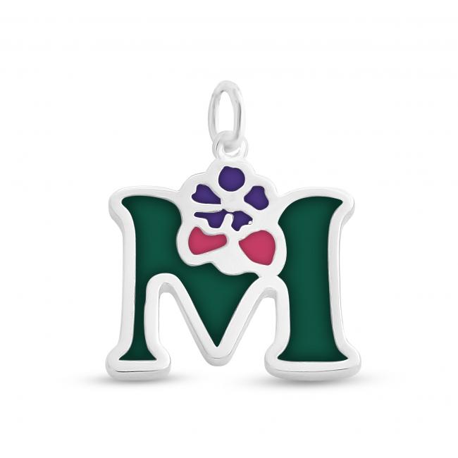 925 sterling silver necklace Colored Initial Letter M with Flower