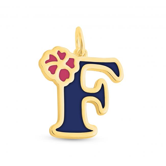Gold plated necklace Colored Initial Letter F with Flower
