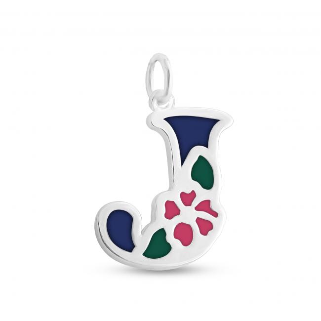 925 sterling silver necklace Colored Initial Letter J with Flower