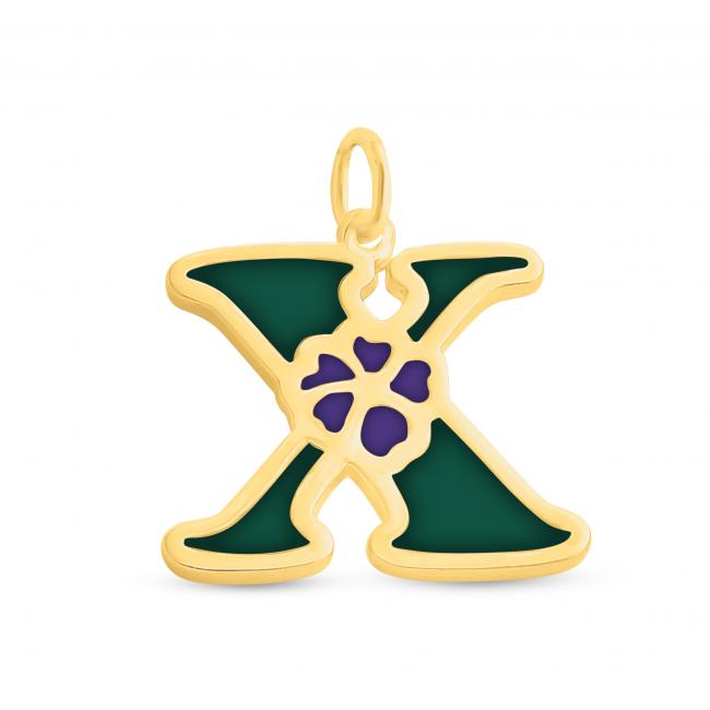 Gold plated necklace Colored Initial Letter X with Flower