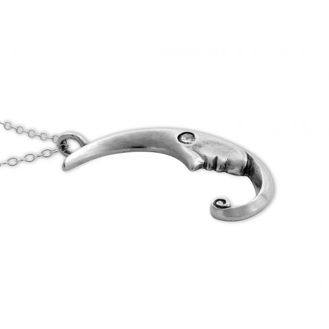 925 sterling silver necklace Crescent Moon Face w/ CZ Eye