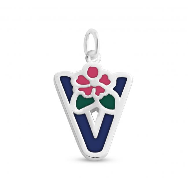 925 sterling silver necklace Colored Initial Letter V with Flower