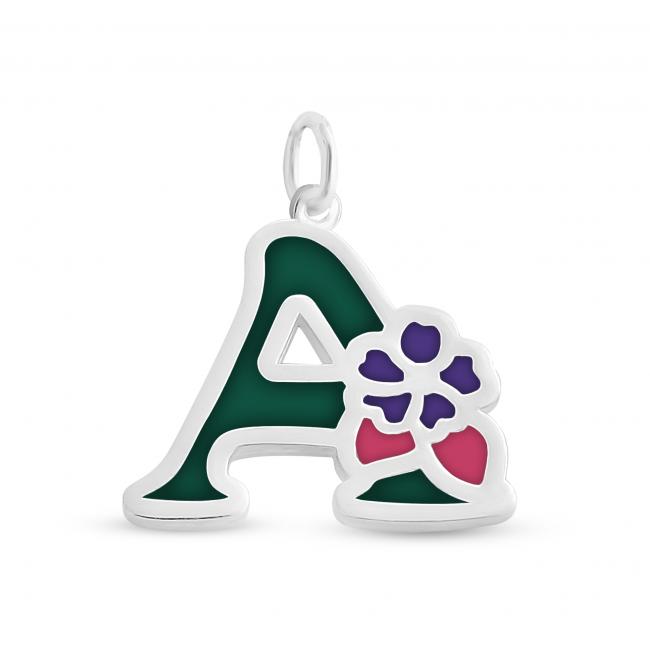 925 sterling silver necklace Colored Initial Letter A with Flower