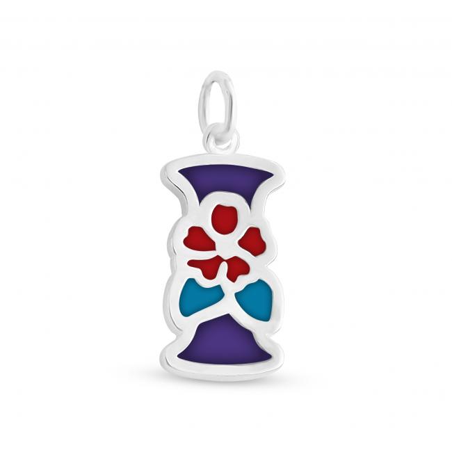 925 sterling silver necklace Colored Initial Letter I with Flower
