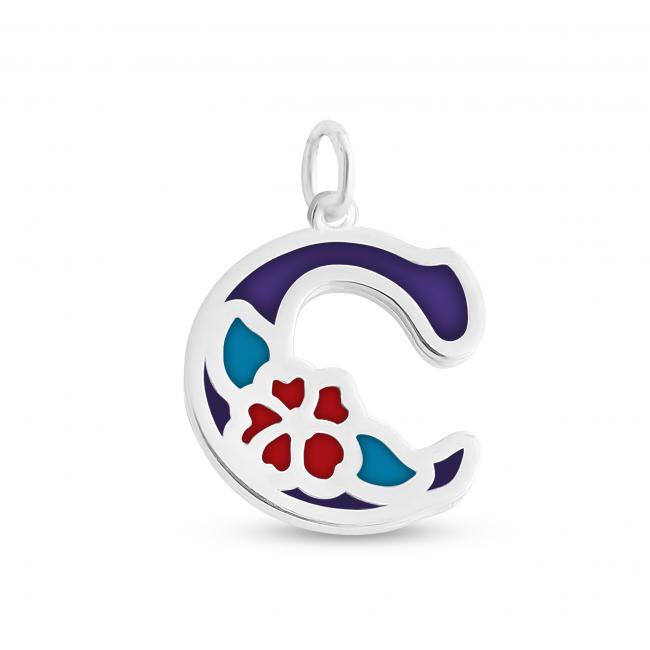 925 sterling silver necklace Colored Initial Letter C with Flower