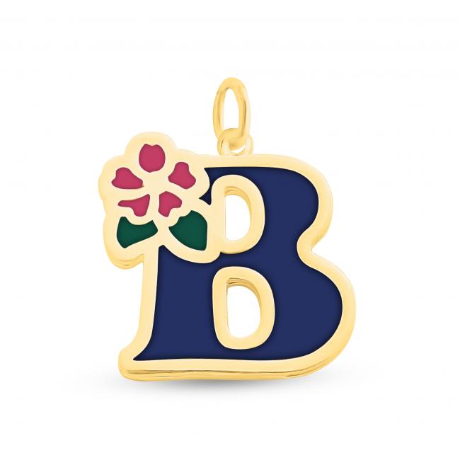 Gold plated necklace Colored Initial Letter B with Flower