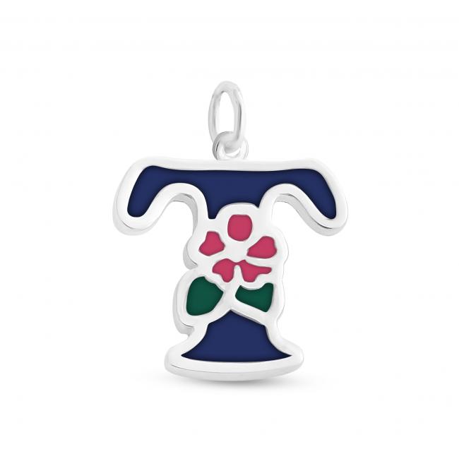925 sterling silver necklace Colored Initial Letter T with Flower