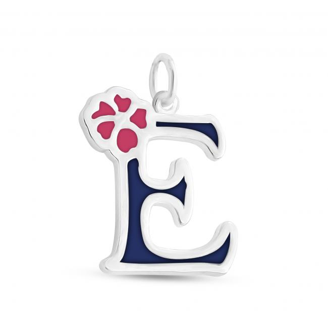 925 sterling silver necklace Colored Initial Letter E with Flower